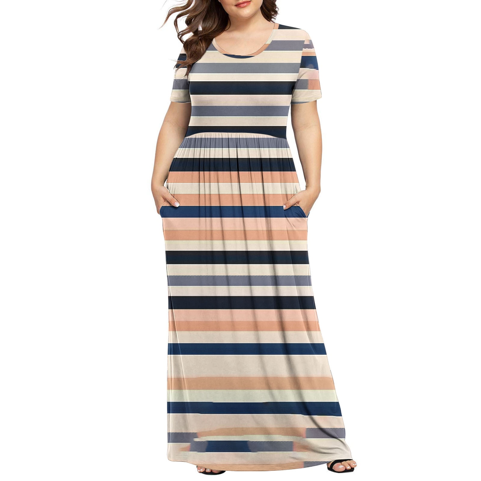PLUS SIZE Printed Short Sleeve Dress with Round Neckline D765-X $10Each