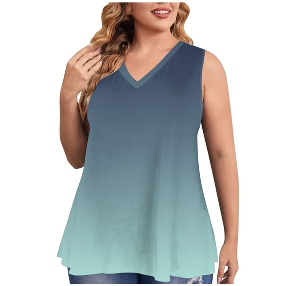 XFYSSS Plus Size Tank Tops for Womens Casual Sleeveless Loose V Neck Tee Loose Flowy Ladies Basic Blouse T Shirts L-4XL