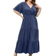 thumbnail image 1 of CELILIN Women's Plus Size Dresses Polka Dot Dress Casual V Neck Short Sleeve Maxi Dress A-Line Pleated Hem Swing Midi Sun Dress XL-4XL, 1 of 4