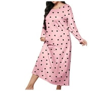 CELILIN XFYSSS Women's Plus Size Printed Nightgown Dresses Soft Cotton Sleep Night Shirts Cartoon Sleepwear for ladies Long Sleeves Round Neck Night Gown Maxi Dress L-5XL