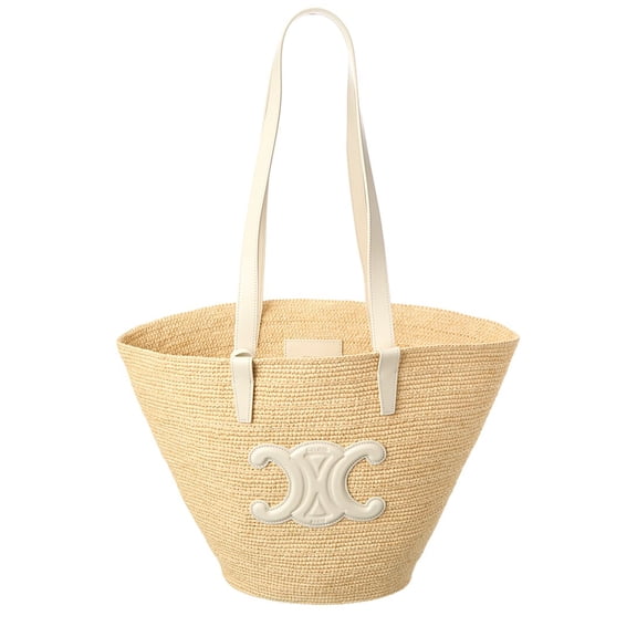 CELINE Classic Panier Raffia & Leather Tote, Brown