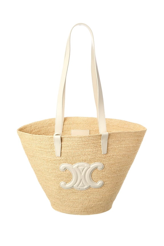 Classic Panier Raffia & Leather Tote, Brown
