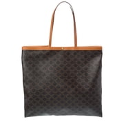 CELINE Large Flat Triomphe Canvas & Leather Shopper Tote, Brown