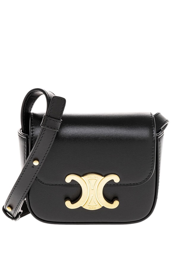 Triomphe Leather Shoulder Bag, Black