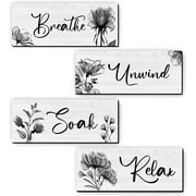 CELIVESGG 4 Pieces Bathroom Wall Decor, Black/White, Flower Wall Art Wooden Hanging for Gallery Walls or Home Decoration