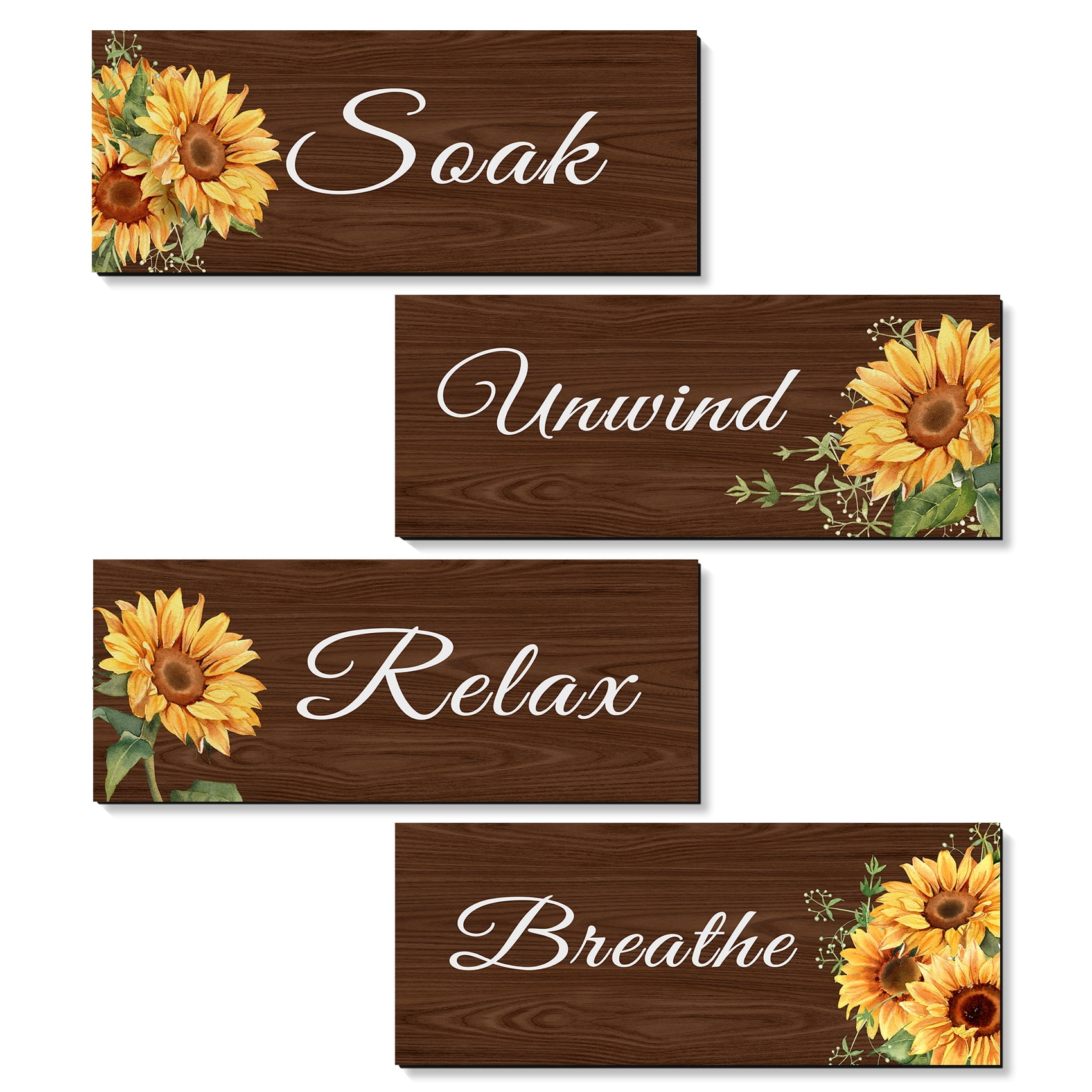 CELIVESGG Wall Decor, Relax Soak Unwind Breathe Signs Sunflower Wall