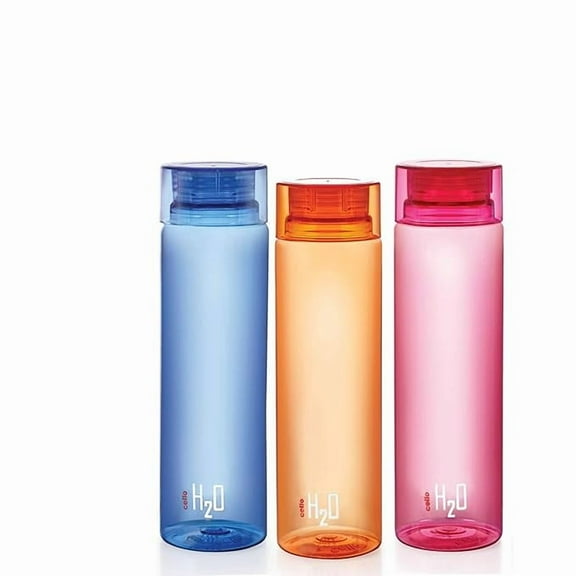 CELLO H2O Water Bottles Set of 3, 1000ml Each | Airtight & Leakproof Lid | Unbreakable, BPA-Free, Food Grade Bottle For Kitchen