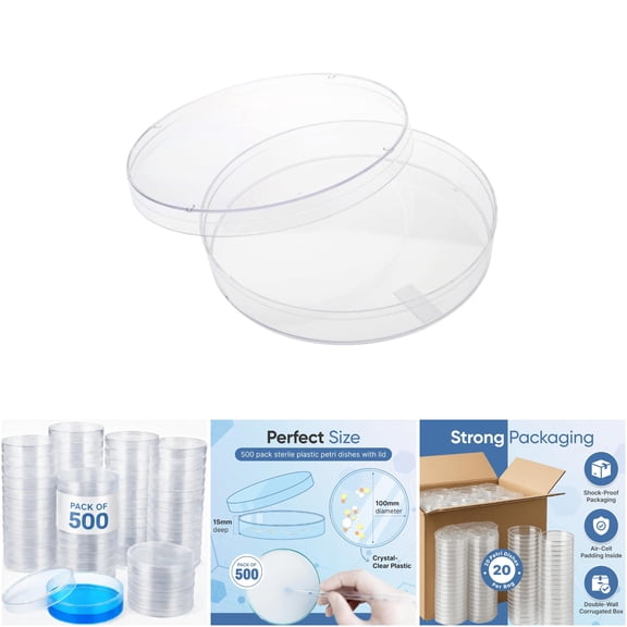 CELLTREAT Scientific Products 229697 Petri Dish, Clear, 100 mm x 15 mm, Sterile, Stackable, for Lab Use