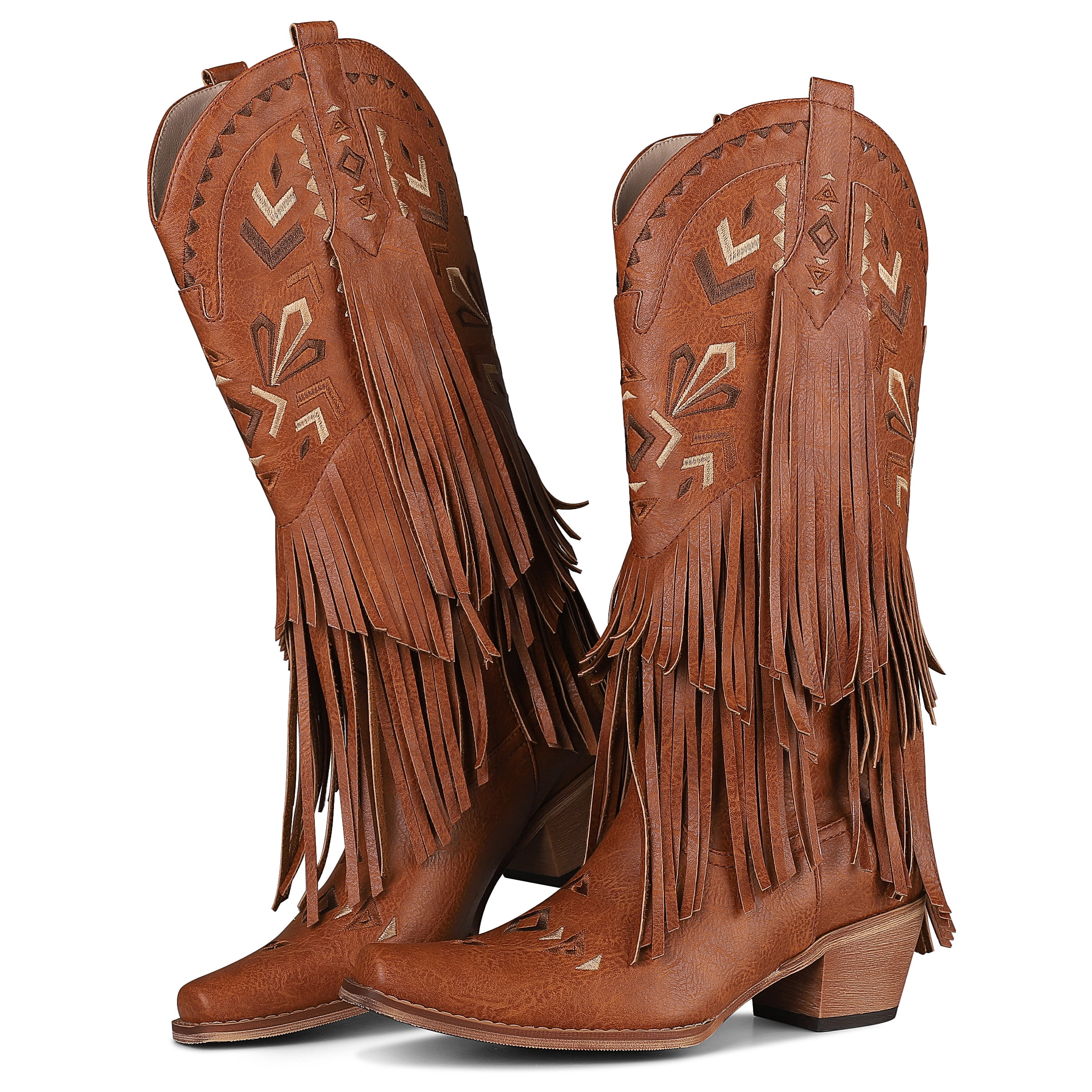CELNEPHO Cowboy Boots For Women Western Embroidery Chunky Heels Pointy