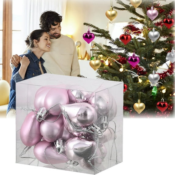 CELNNCOE 12Pcs Valentines Day Heart Shaped Ornaments | Valentines Heart Decorations,Red Pink Silver Glitter Heart Shaped Baubles | Romantic Valentine's Day Mini Tree Hanging Decorations