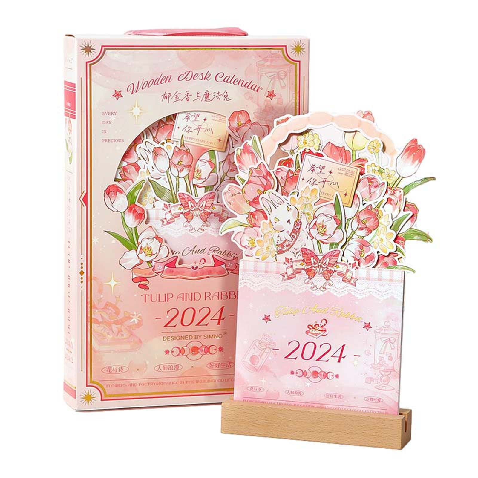 CELNNCOE 2024 Bloomy Flowers Desk Calendar Creative Design Vase Like celnncoe-2024-bloomy-flowers-desk-calendar-creative-design-vase-like