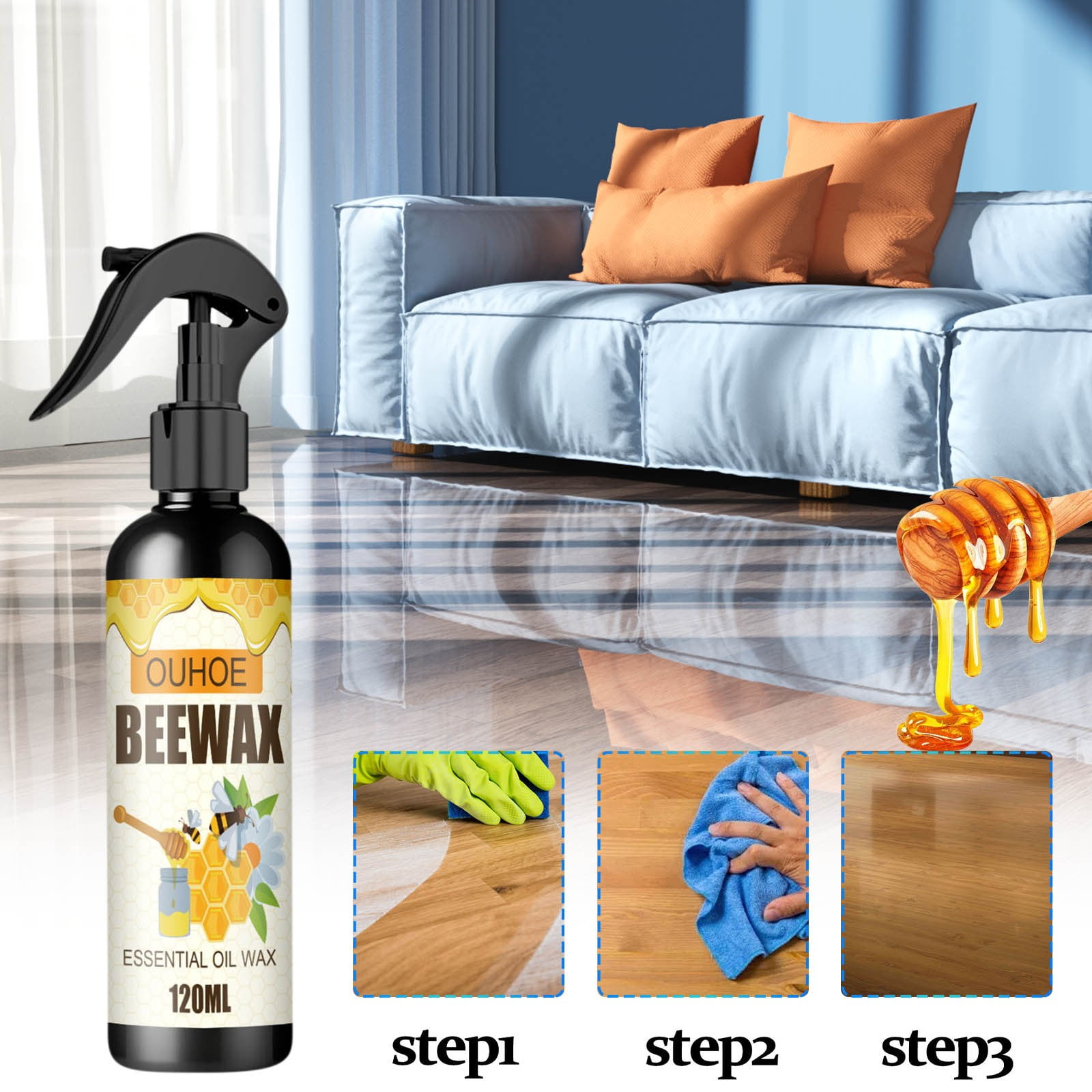  Natural Micro-Molecularized Beeswax Spray Furniture Polish,  Beeswax For Wood Beeswax Spray For Wood Floors, Furniture Care, Used for  Floor Table Chair Home Furniture to Shine and Protect 120ML (3PC) : Health