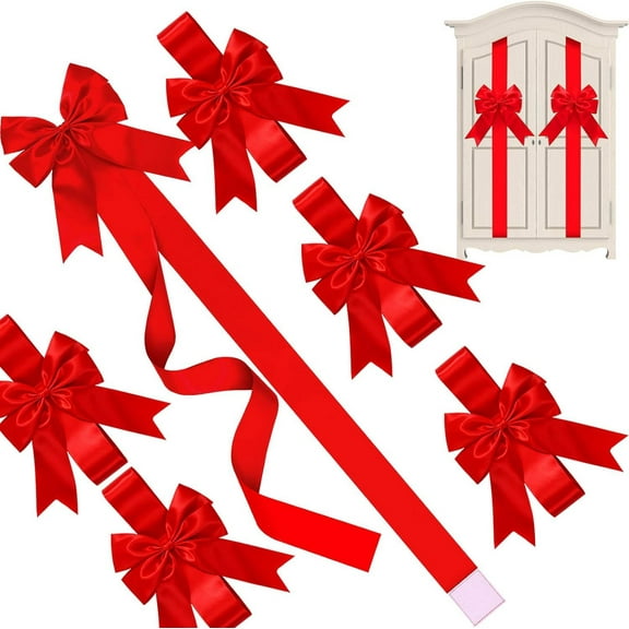 CELNNCOE Christmas Cabinet Door Bows, Large Red Christmas Door Bows And Ribbons Set, For Decorating Kitchen Cabinets, Furniture, And Holiday Party Supplies