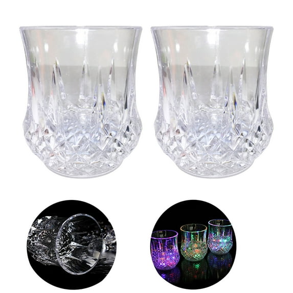 CELNNCOE Liquid Activated Led Old Fashioned Drinking Glasses-Multicolor Liquid Activated Fun Light Up Drinking Tumblers for Wine Glass Party Bar Drink Cup,Drinking Glasses Set Of 2