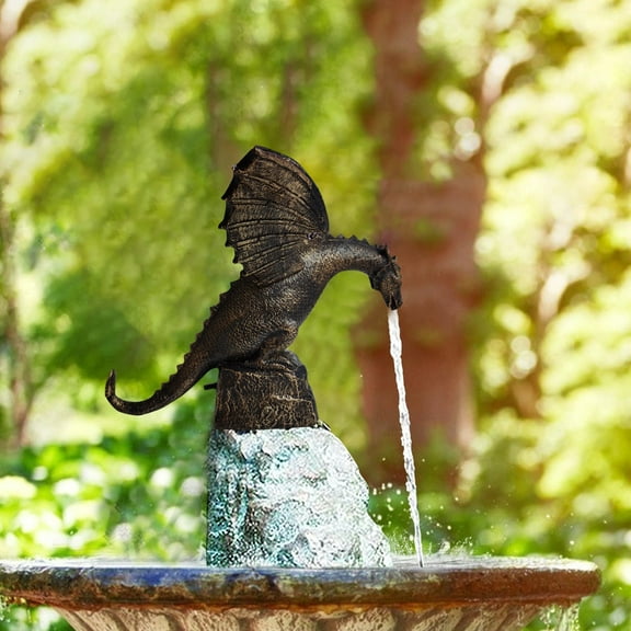 CELNNCOE Precision Casting Fire-Breathing Dragon Sculpture Waterscape, Water Spray Dragon Pattern Resin Waterscape Sculpture, Suitable For Patios, Pond And Garden Water,Garden Decor