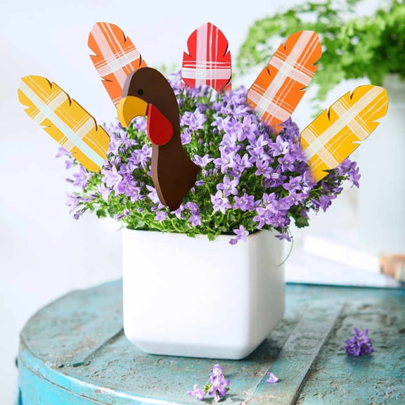 CELNNCOE Thanksgiving Turkey Craft Kit, Turkey Planter Sticks, Turkey Decorations Indoor,Thanksgiving Pumpkin Turkey Making Kit, Wooden Turkey Decor Kit for Thanksgiving Home Outdoor Indoor Decor Gift