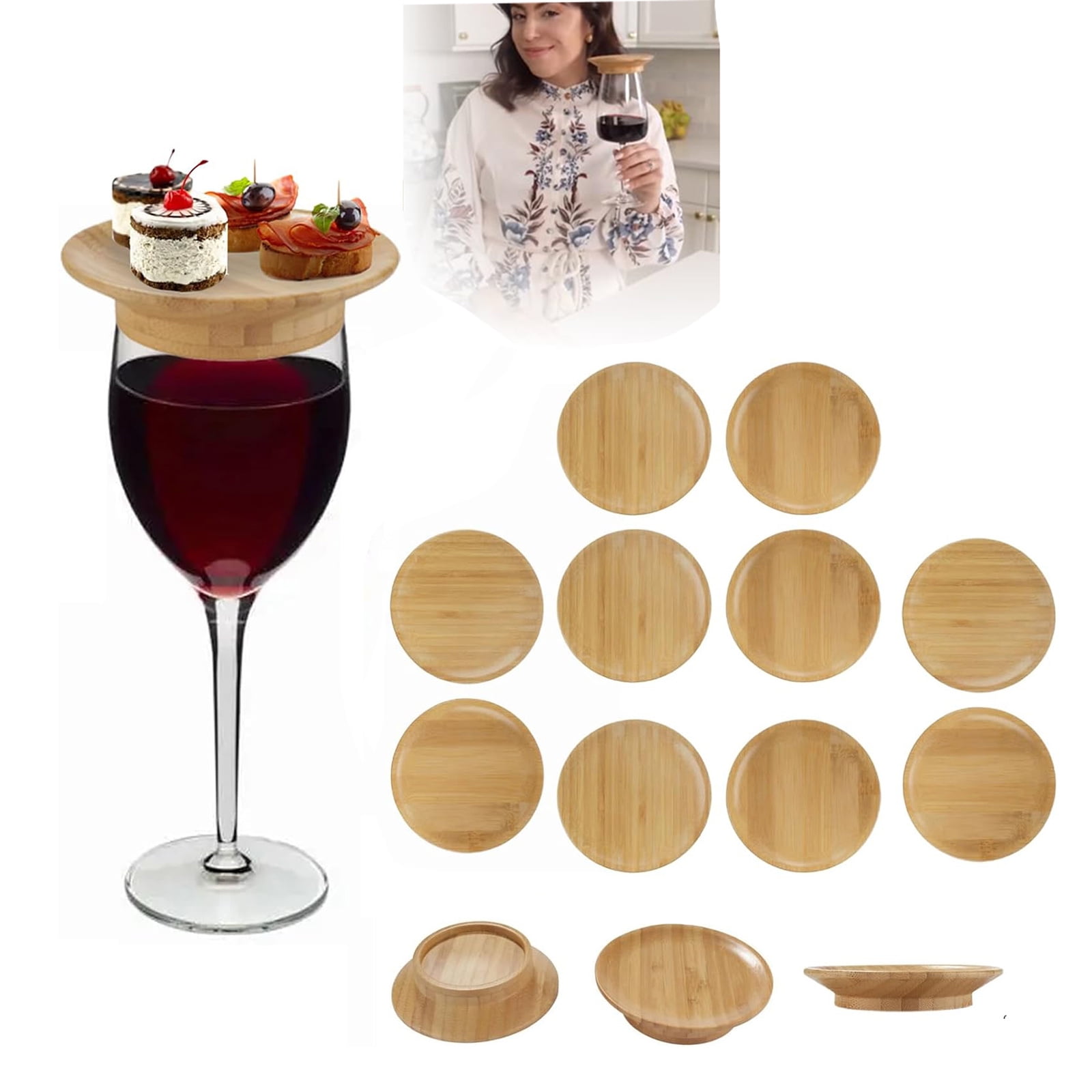 6 Plateaux à Charcuterie Pour Verre à Vin En Bambou - Ø10,16 Cm - Pour Apéritifs Et Dîners