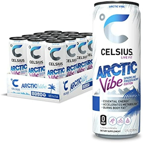 Celsius Essential Energy Drink 12 Fl Oz, Arctic Vibe Sparkling Frozen Berry Edition (Pack Of 12)