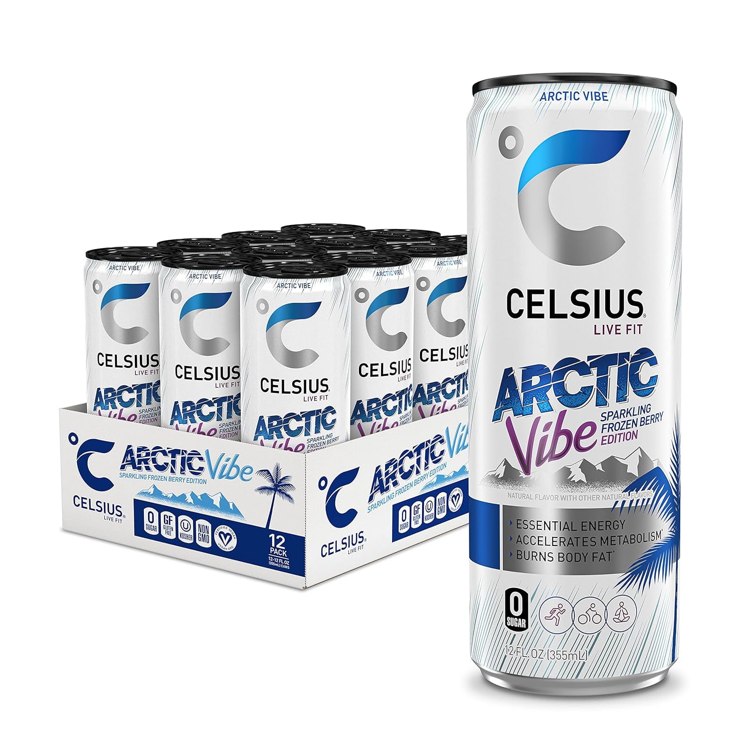 CELSIUS Arctic Vibe Sparkling Frozen Berry, Functional Essential Energy