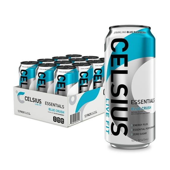 CELSIUS ESSENTIALS, Sparkling Blue Crush, Performance Energy Drink 16 fl oz (Pack of 12)