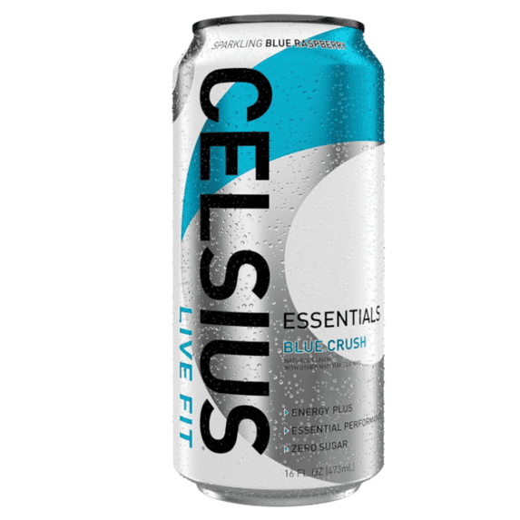 Celsius Essentials Blue Raspberry Crush Energy Drink, 16 fl oz Can