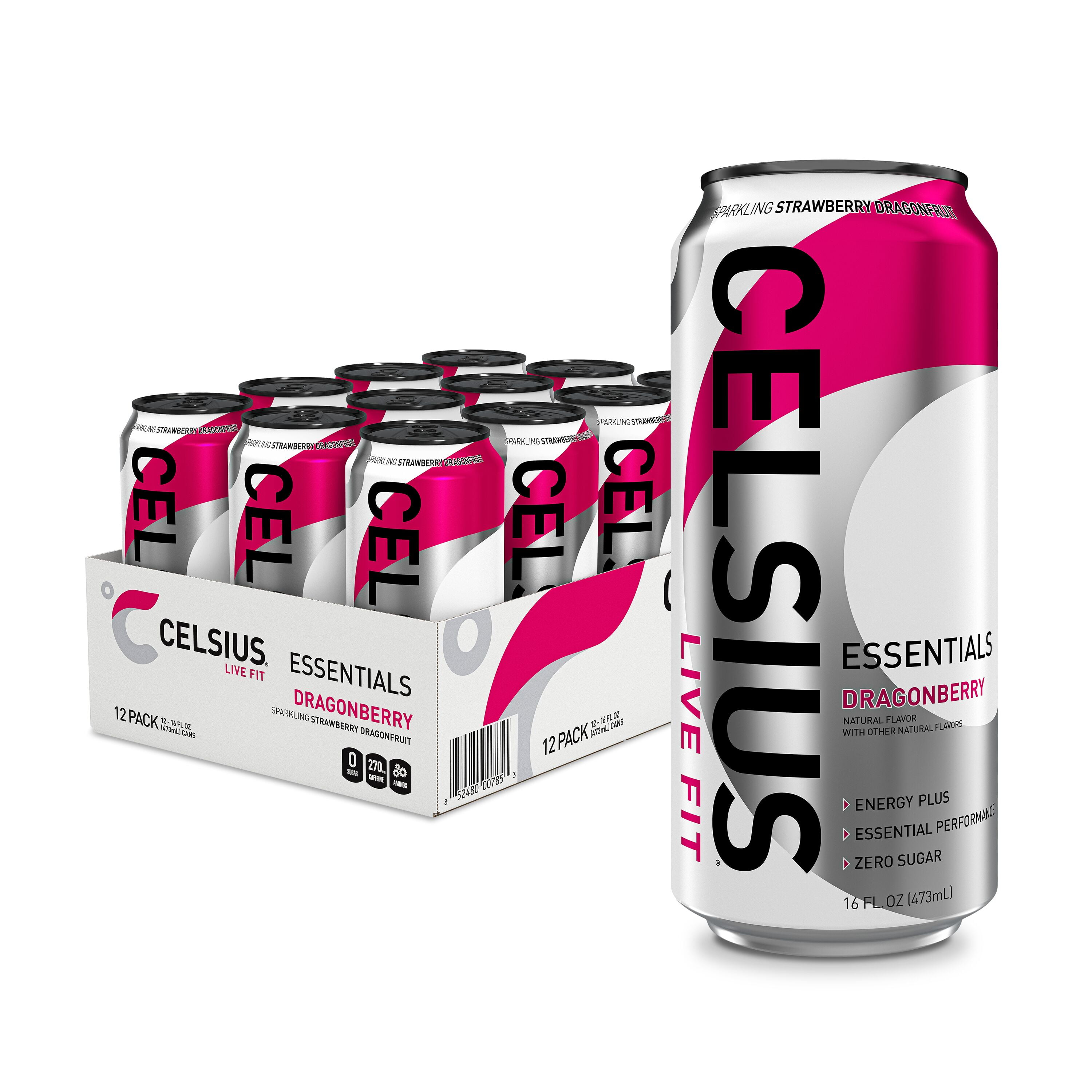 CELSIUS ESSENTIALS, Sparkling Dragonberry, Performance Energy Drink 16 fl oz (Pack of 12)