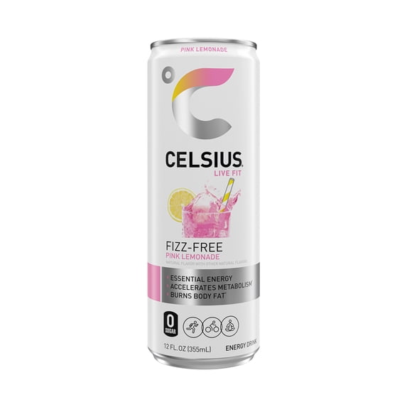 CELSIUS Fizz Free Pink Lemonade, Functional Energy Drink 12 fl oz Single Can