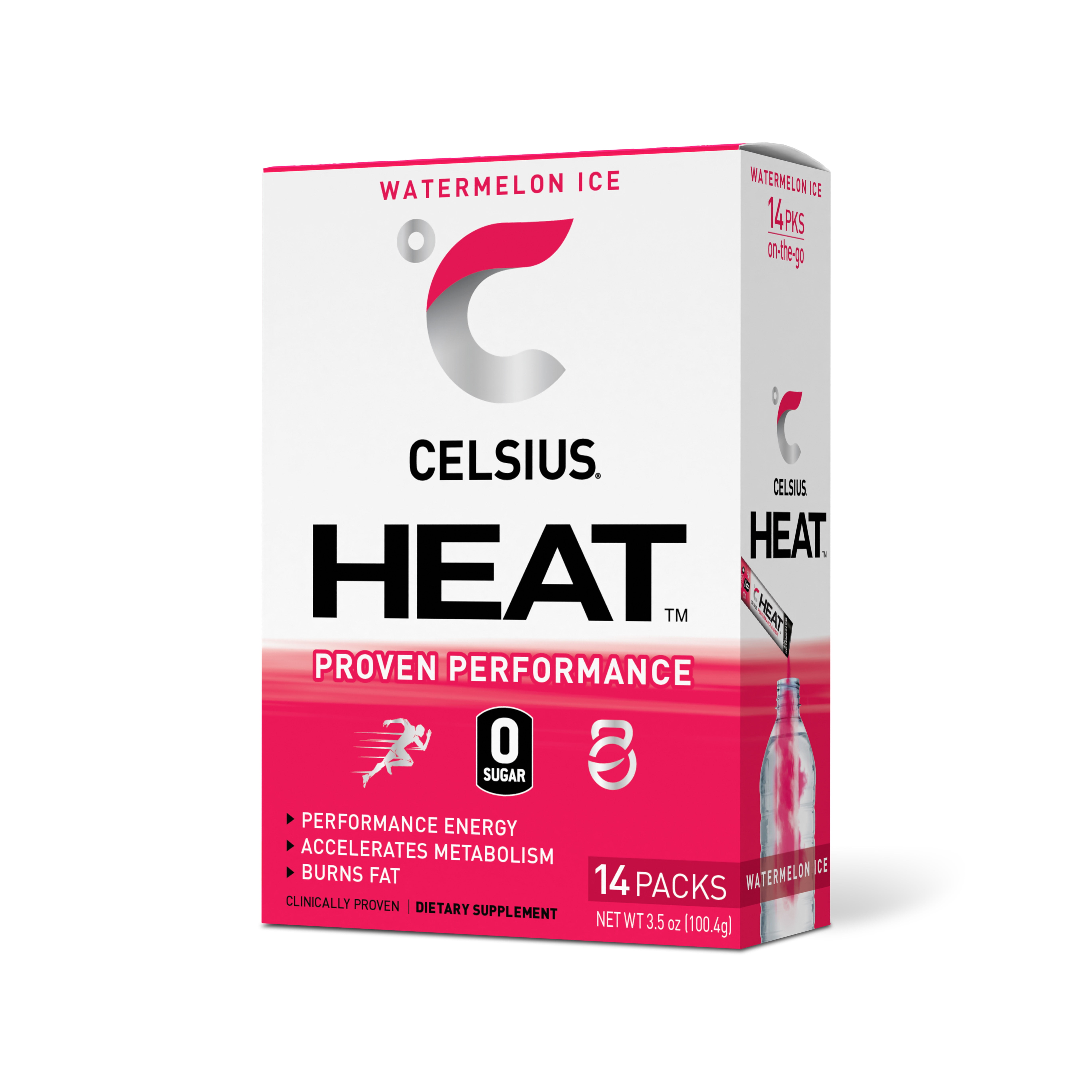 CELSIUS HEAT on-the-go Performance Energy Powder Stick Packets, Watermelon Ice (Pack of 14)