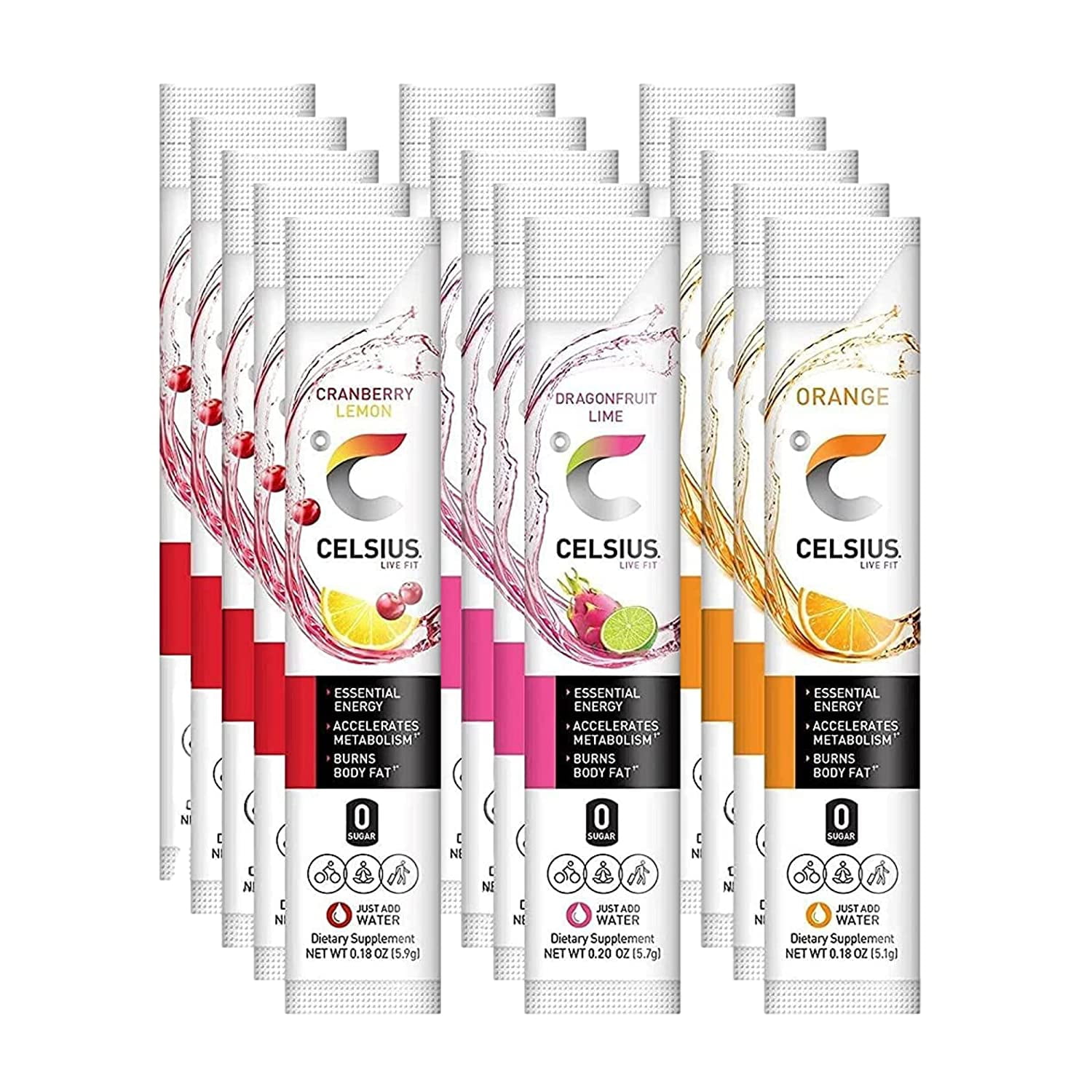 CELSIUS Live Fit OntheGo Powder Stick 3 Flavor Variety Pack, Zero