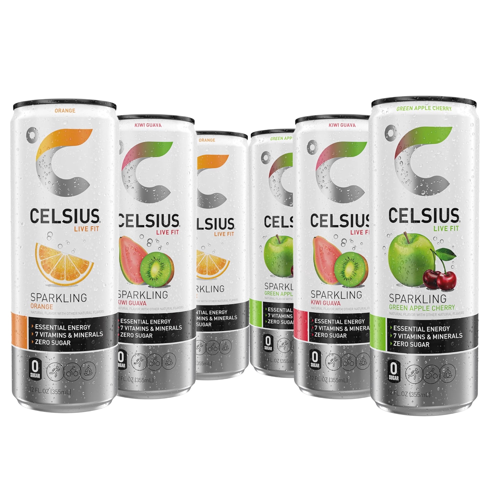 CELSIUS Live Fit Sparkling Energy Drinks, Kiwi Guava, Orange & Green ...