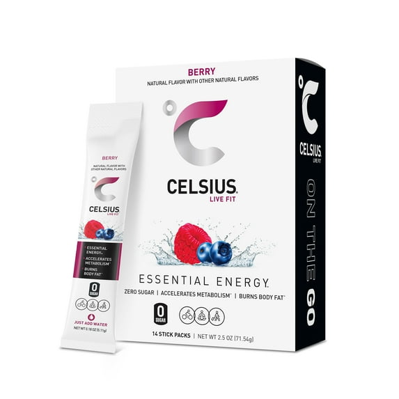 CELSIUS On The Go Energy Drink Mix, Berry (14 Stick Pack)