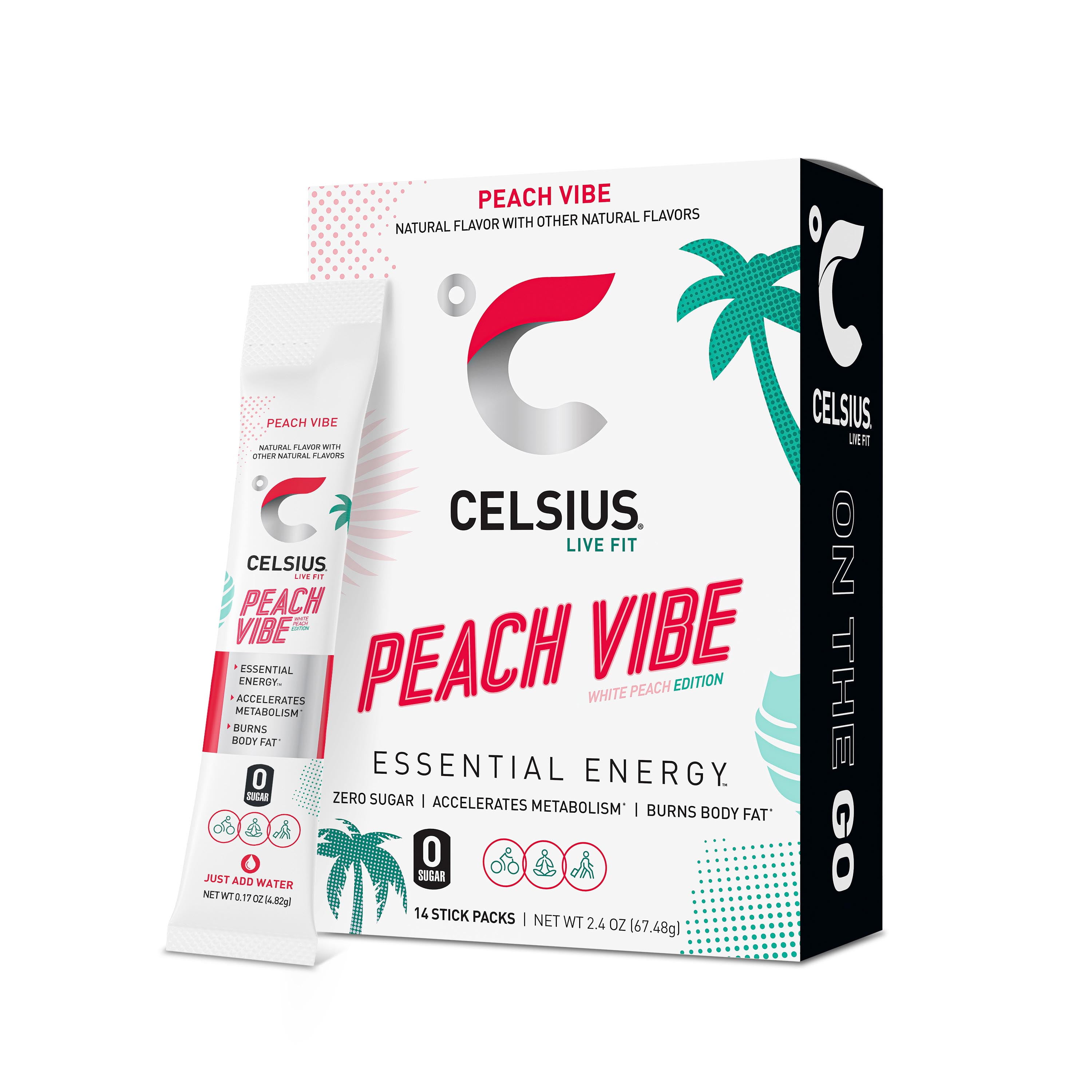 CELSIUS On The Go Energy Drink Mix, Peach Vibe (14 Stick Pack)