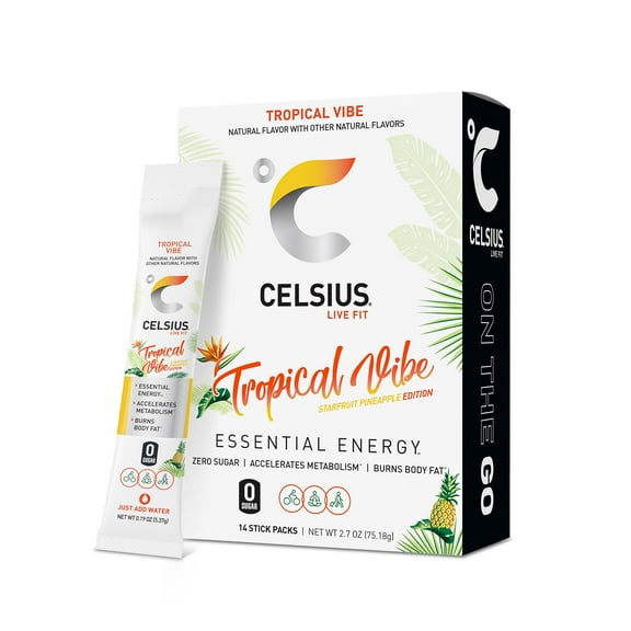 CELSIUS On The Go Energy Drink Mix, Tropical Vibe (14 Stick Pack)