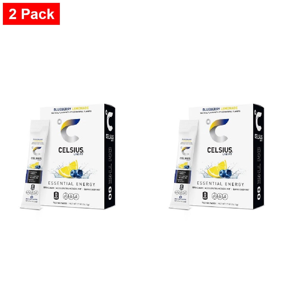 CELSIUS On The Go Powder Sticks Blueberry Lemonade Essential Energy - 14pk Sticks