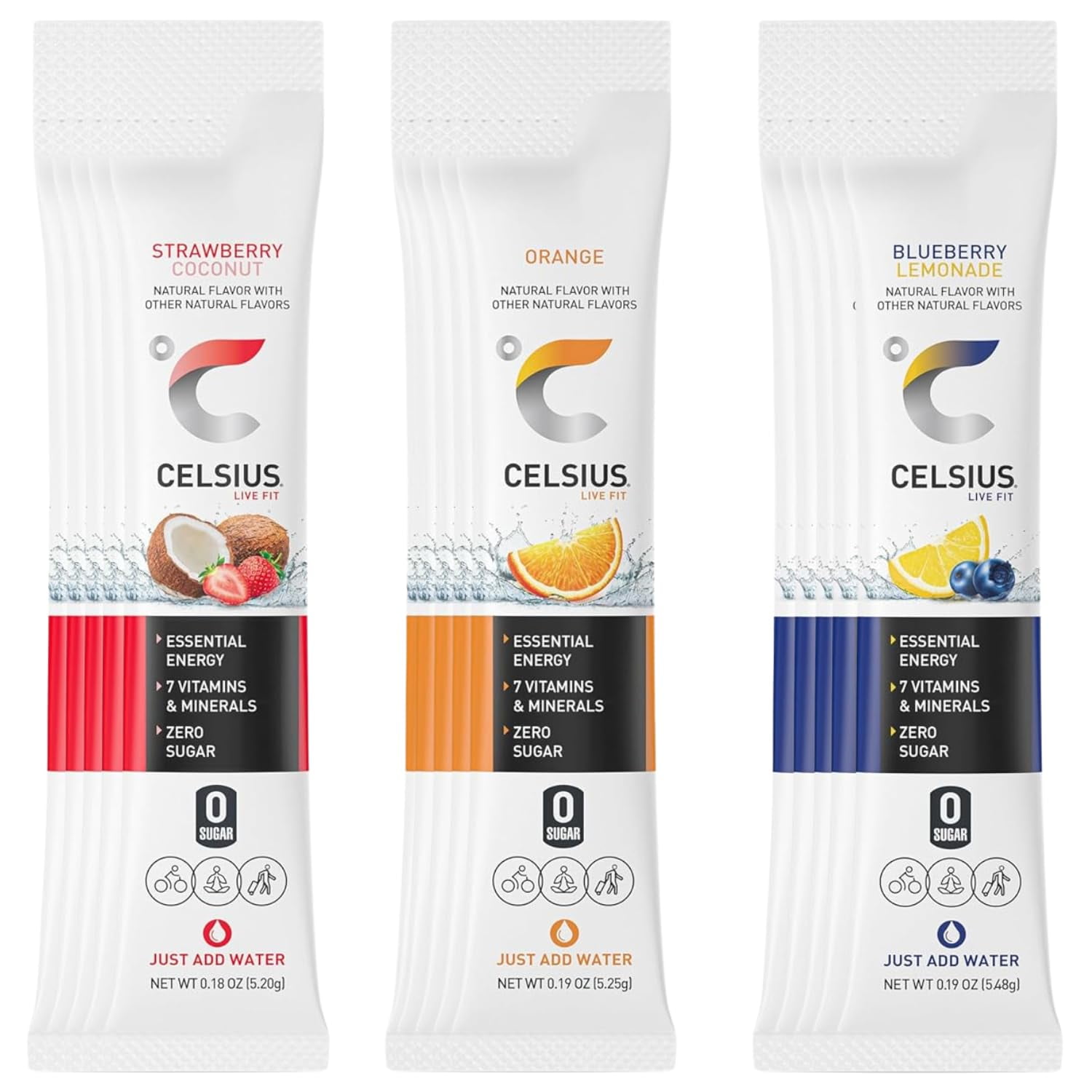 CELSIUS On-the-Go Energy Drink Powder Packets, 15 Count, Zero Sugar