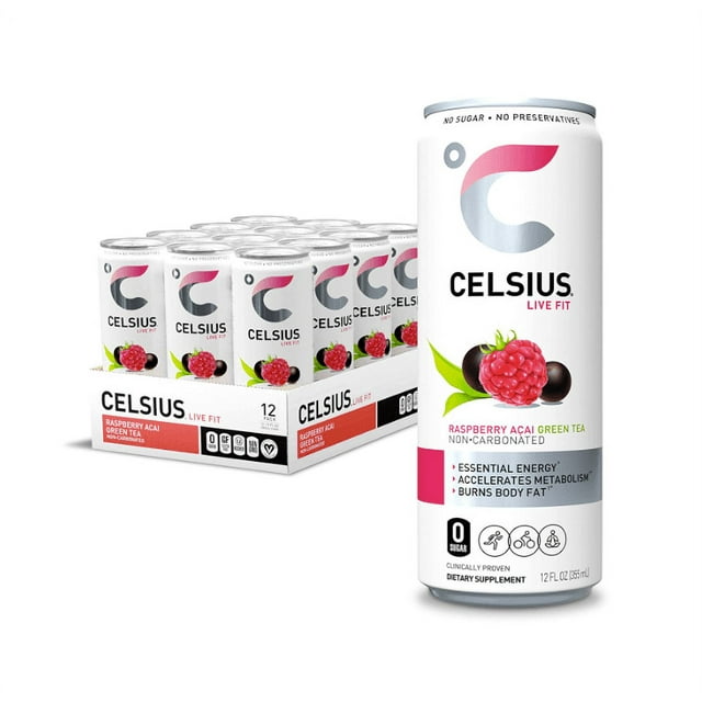 CELSIUS Raspberry Acai Green Tea, Functional Essential Energy Drink 12 ...