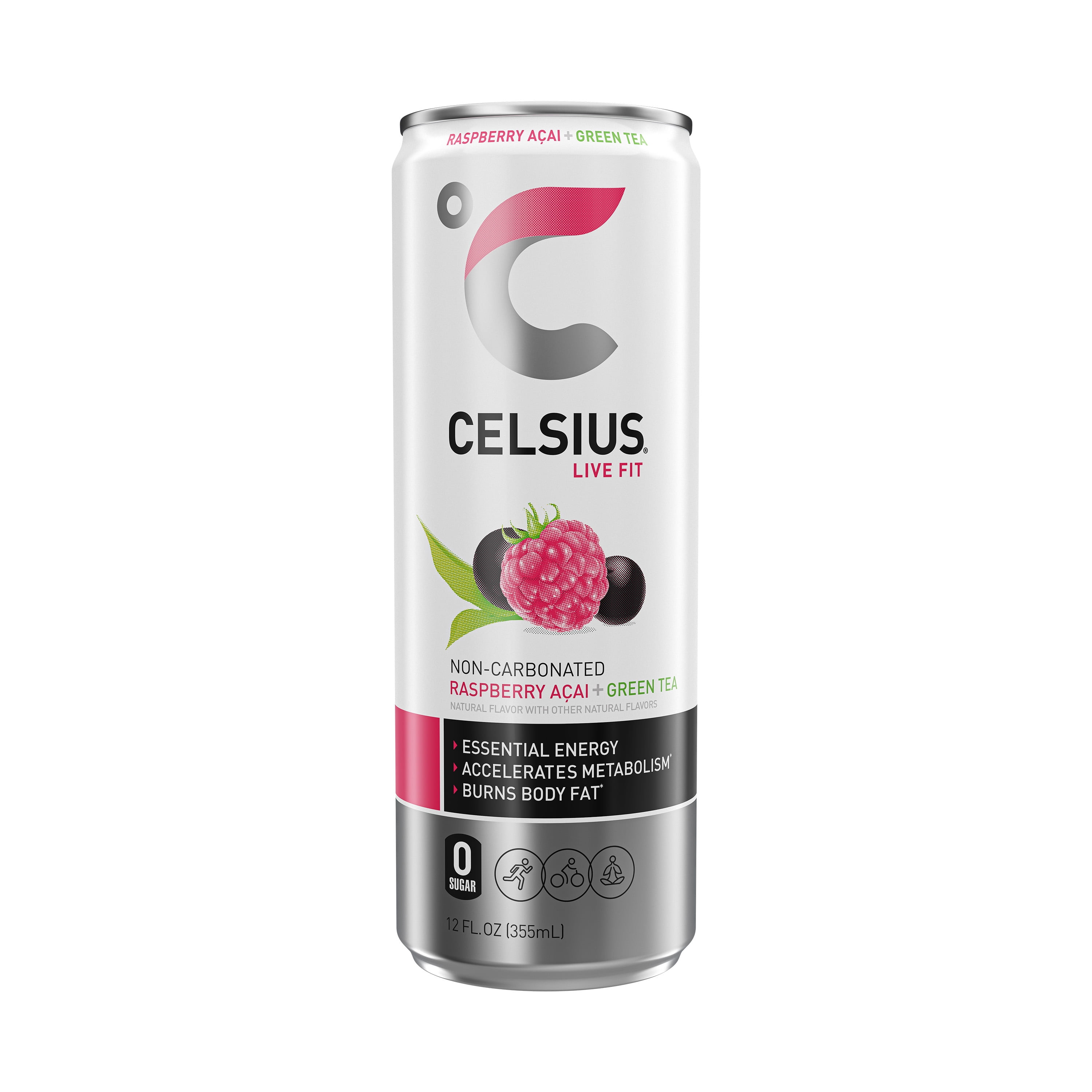 CELSIUS Raspberry Acai Green Tea, Functional Energy Drink 12 fl oz Single Can