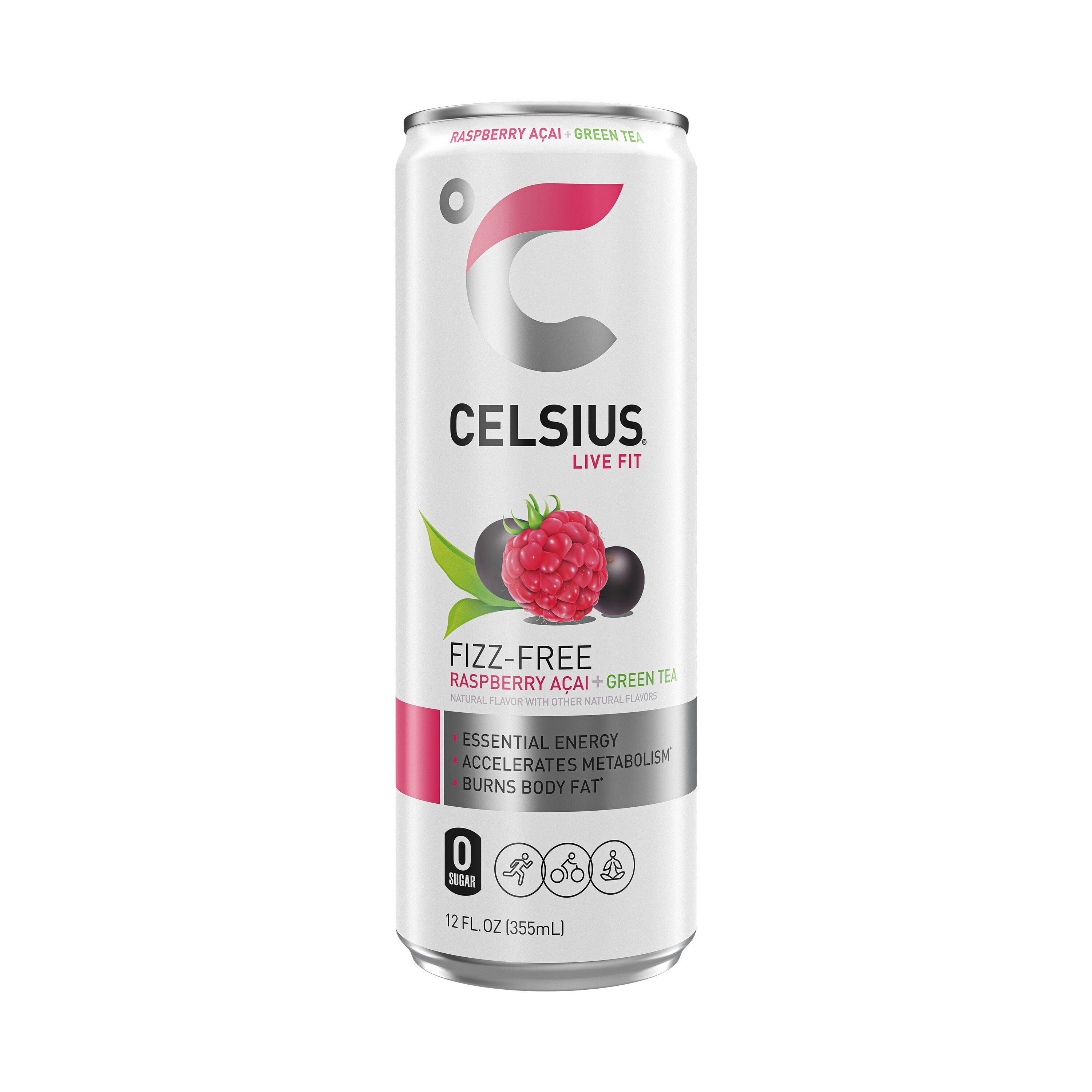 CELSIUS Raspberry Acai Green Tea, Functional Energy Drink 12 fl oz Single Can