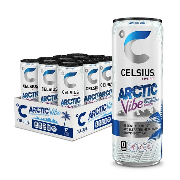 CELSIUS Essential Energy Drink 12 Fl Oz, Arctic Vibe Sparkling Frozen Berry Edition (Pack of 12)