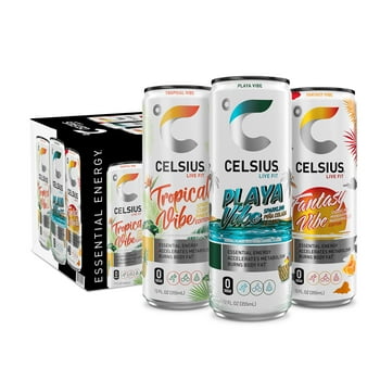 CELSIUS Sparkling Beach Vibes Variety Pack, Functional Energy Drink 12 fl oz (Pack of 12)