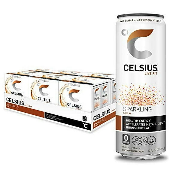CELSIUS Sparkling Cola Fitness Drink, Zero Sugar, 12oz. Slim Can 4-Packs, 24 Cans Total