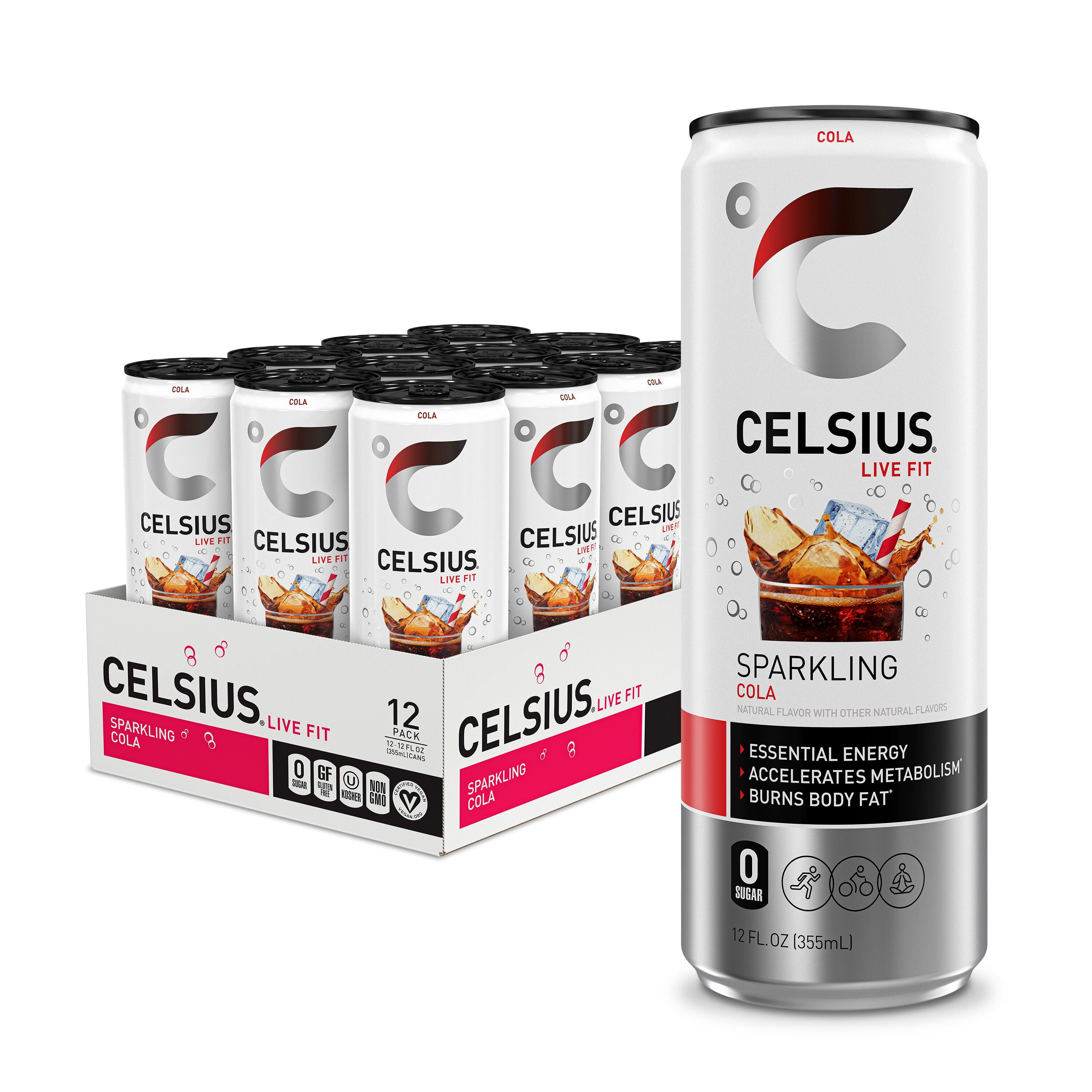 CELSIUS Sparkling Cola, Functional Energy Drink 12 fl oz Can (Pack of 12)
