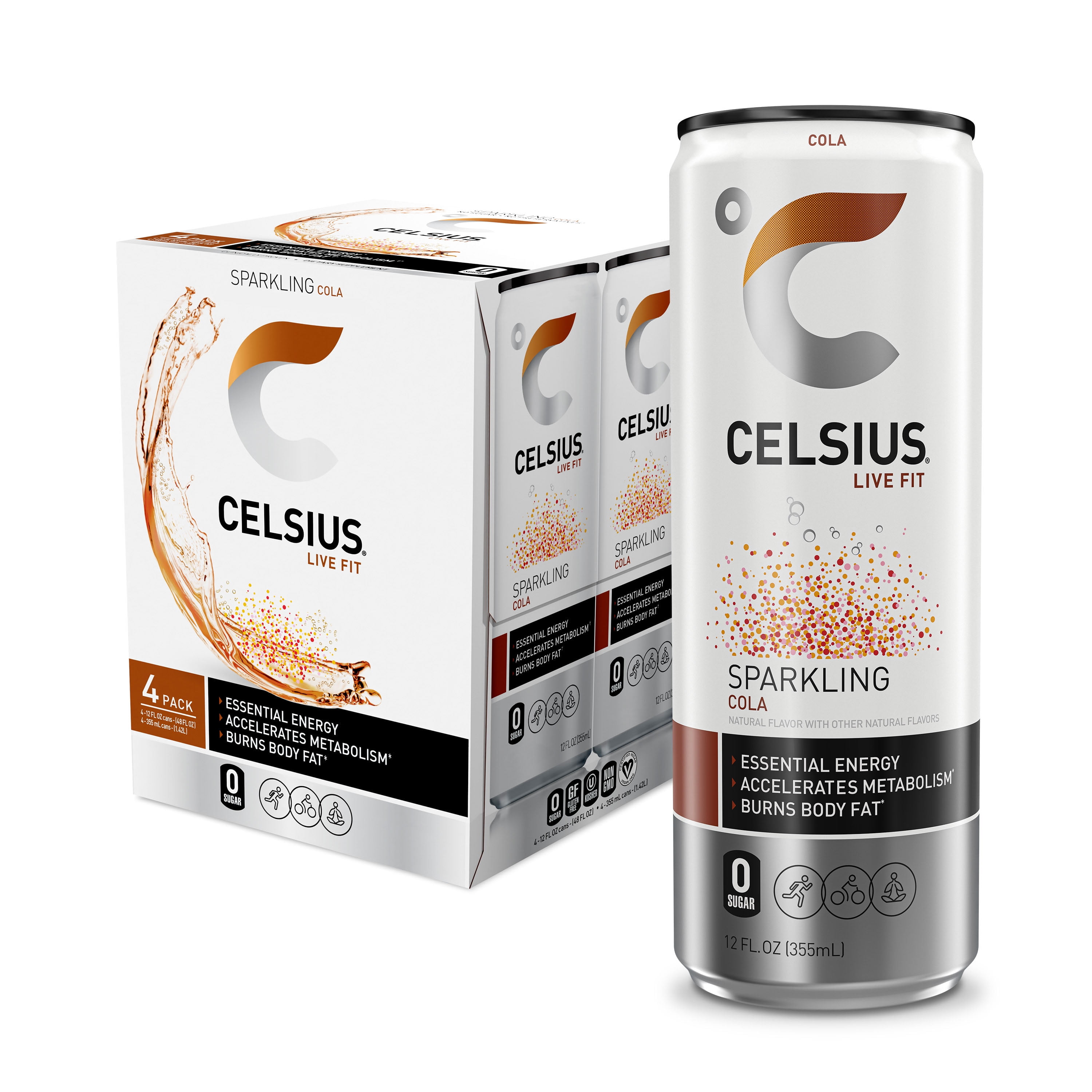 CELSIUS Sparkling Cola, Functional Essential Energy Drink 12 fl oz Can ...