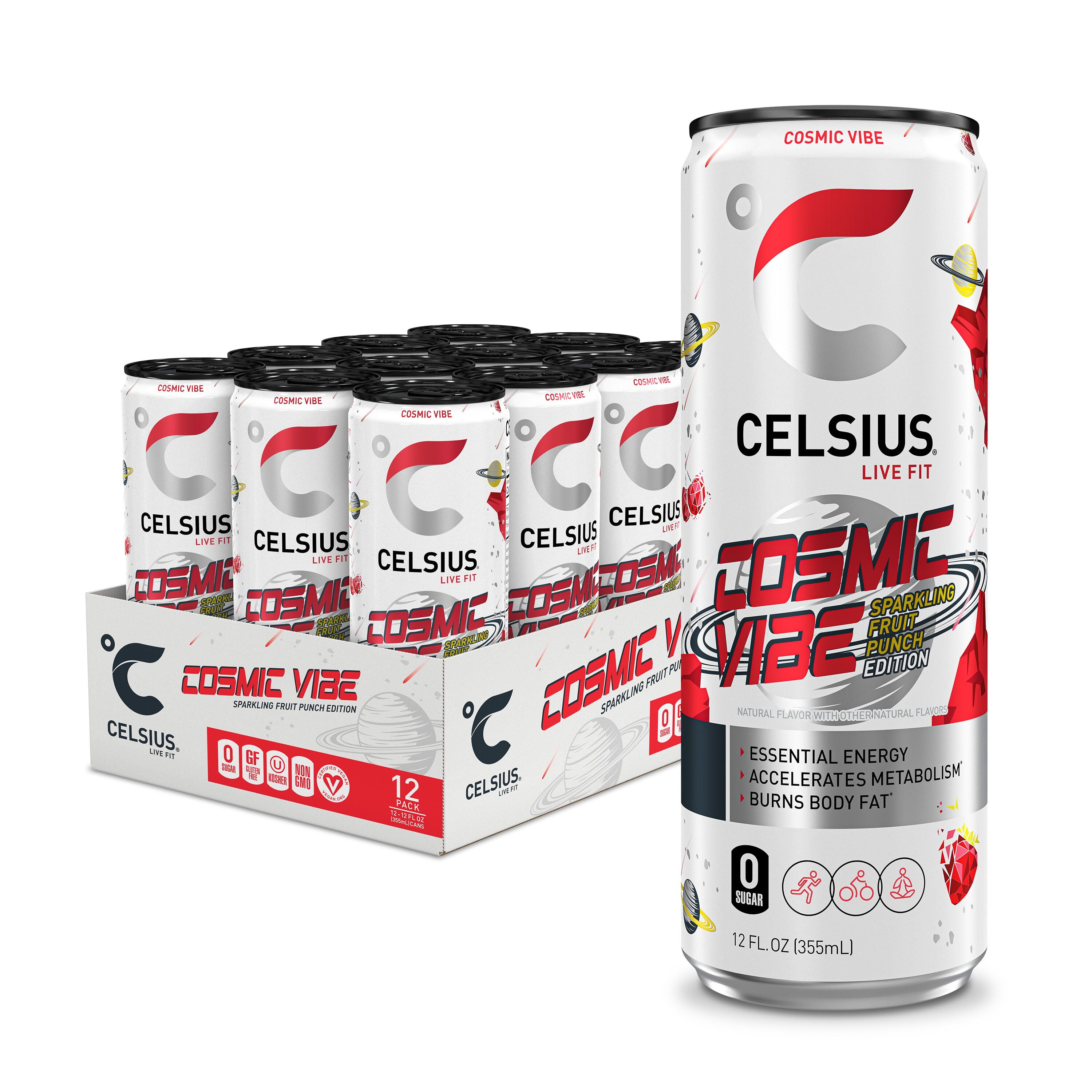 CELSIUS Sparkling Cosmic Vibe, Functional Energy Drink 12 fl oz Can (Pack of 12)