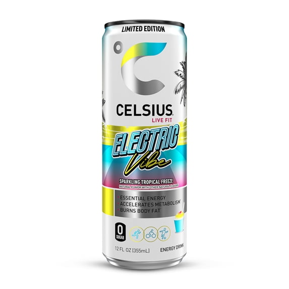 CELSIUS Sparkling Electric Vibe, Functional Energy Drink 12 Fl Oz Single Can