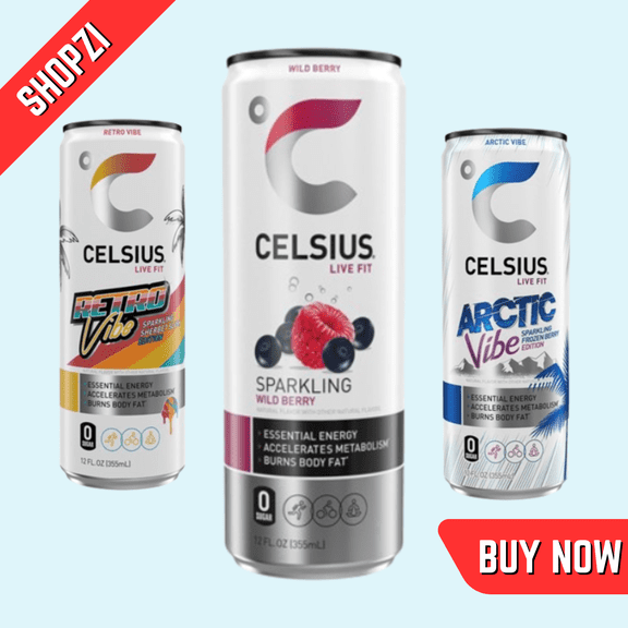 CELSIUS Sparkling Energy Drink Variety Pack, 12 Count (12 fl oz Cans, Retro Vibe, Arctic Vibe, Wild Berry), Zero Sugar Functional Energy Beverage