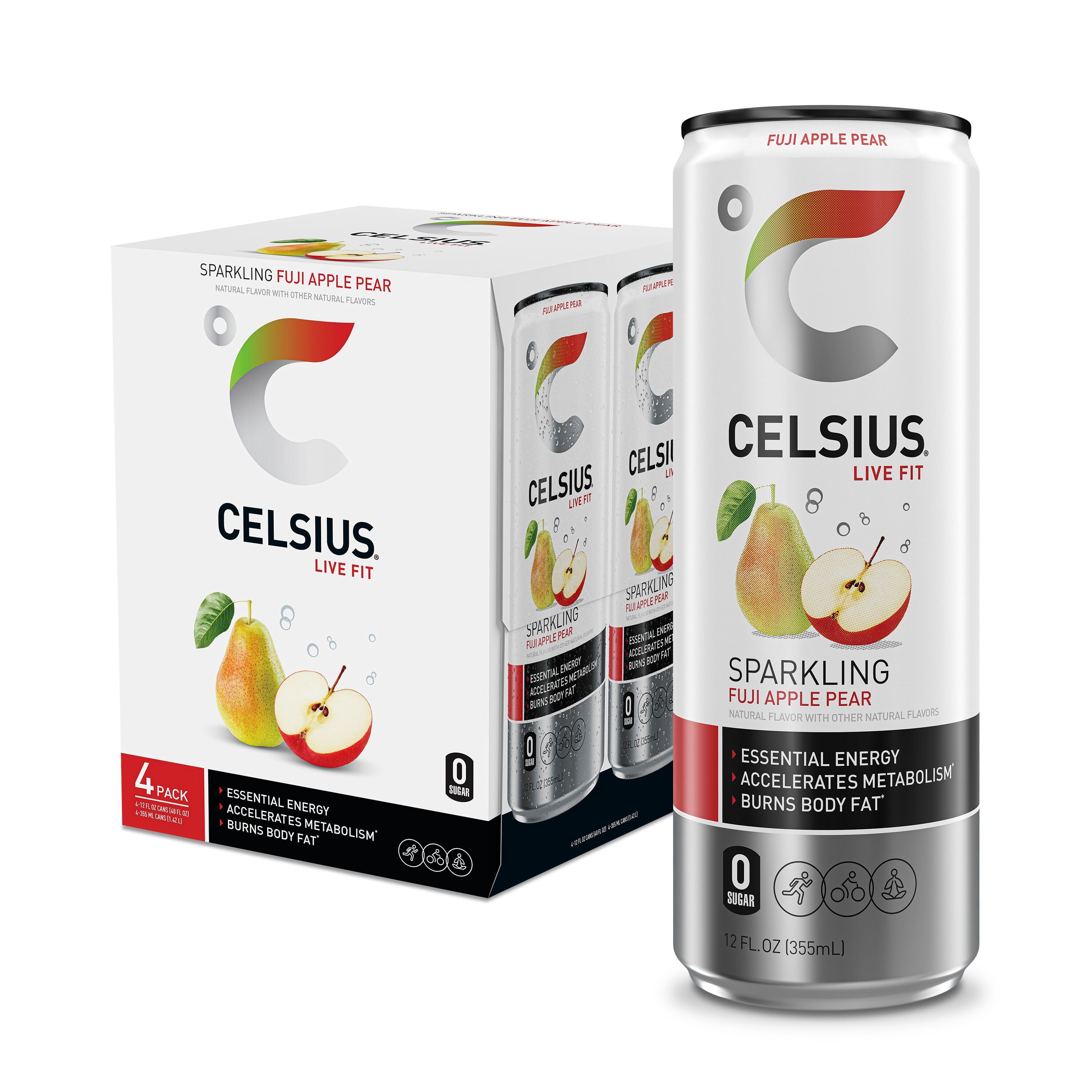 CELSIUS Sparkling Fuji Apple Pear, Functional Essential Energy Drink 12