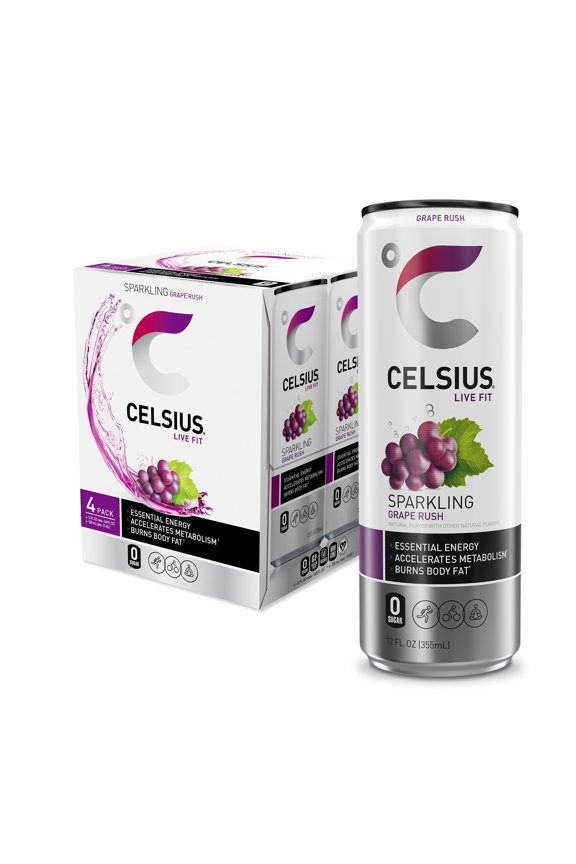 Sparkling Grape Rush, Functional Energy Drink 12 fl oz Can (Pack of 4)