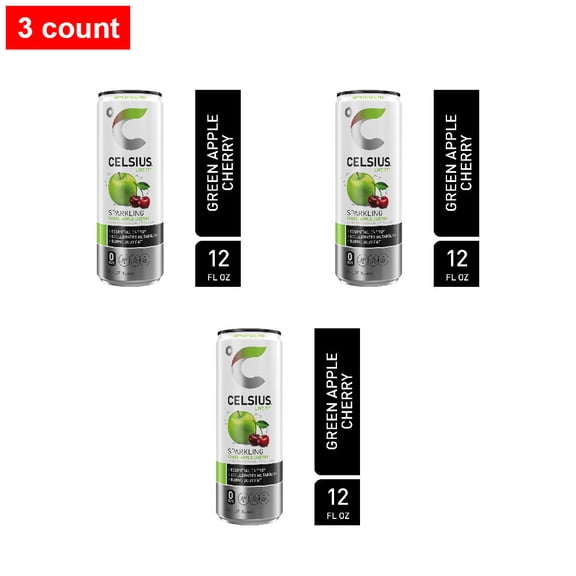 CELSIUS Sparkling Green Apple Cherry Energy Drink Can 12 fl oz - 3 count
