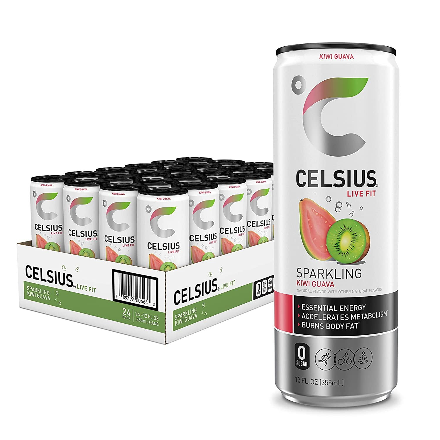 CELSIUS Sparkling Kiwi Guava, Functional Essential Energy Drink, 12 Fl